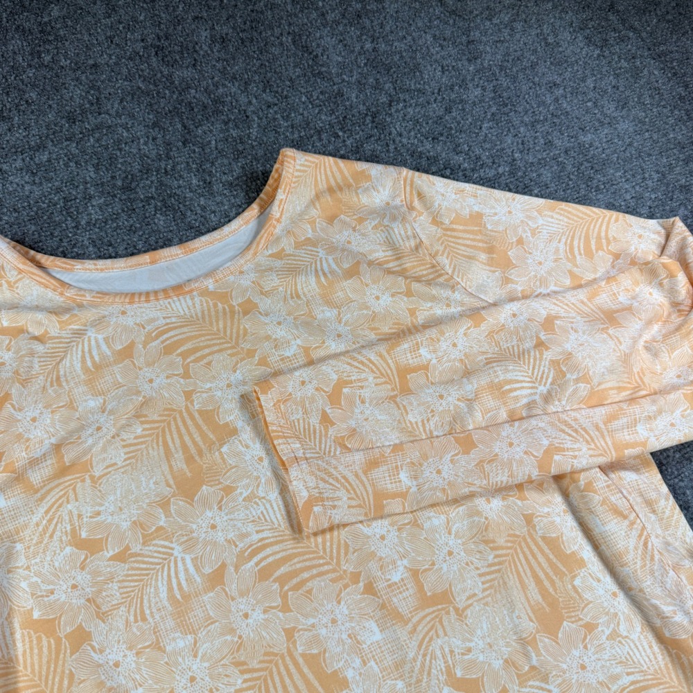 Hang Ten Sun Shirt Women Large Orange Floral UPF 50+ Long Sleeve Rash Guard Surf